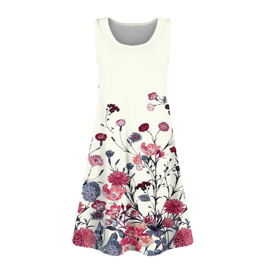 Womens Summer Dresses Loose U Neck Sleeveless Sundresses Dress With Pockets
