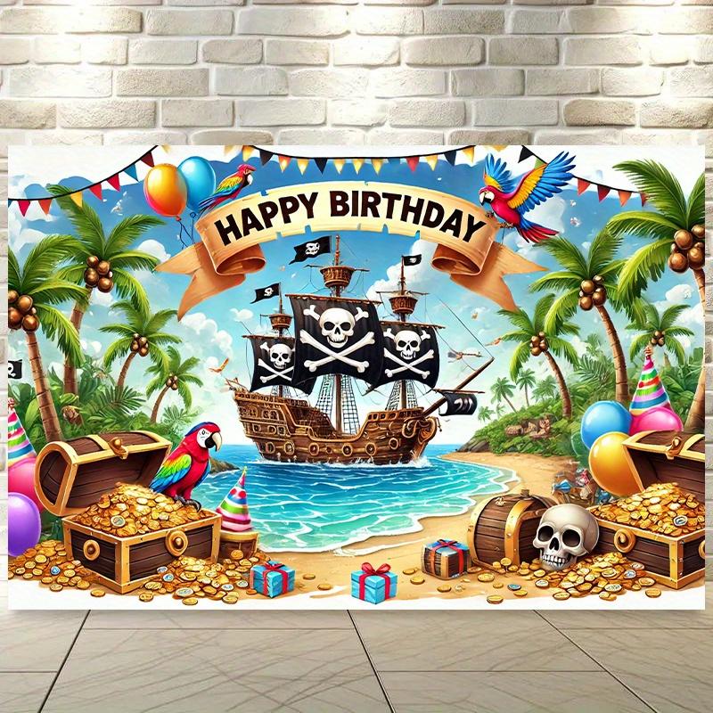 Happy Festival | Pirate-themed Birthday Celebration Banner - Vibrant Polyester Fabric Wall Covering