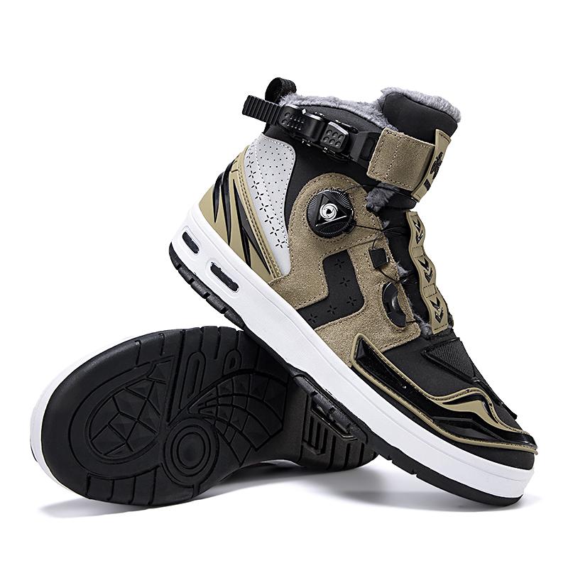 Autumn/Winter UNISEX Plus Velvet Motorcycle Boots Large Size Rotating Buttons Deoxy Leather Anti -sliding Collision Ride Boots Sneaker for Men