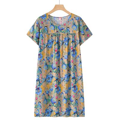Sommerliches Freizeitkleid für Damen, Kurzarm, Blumenprint, Midi, Umstand