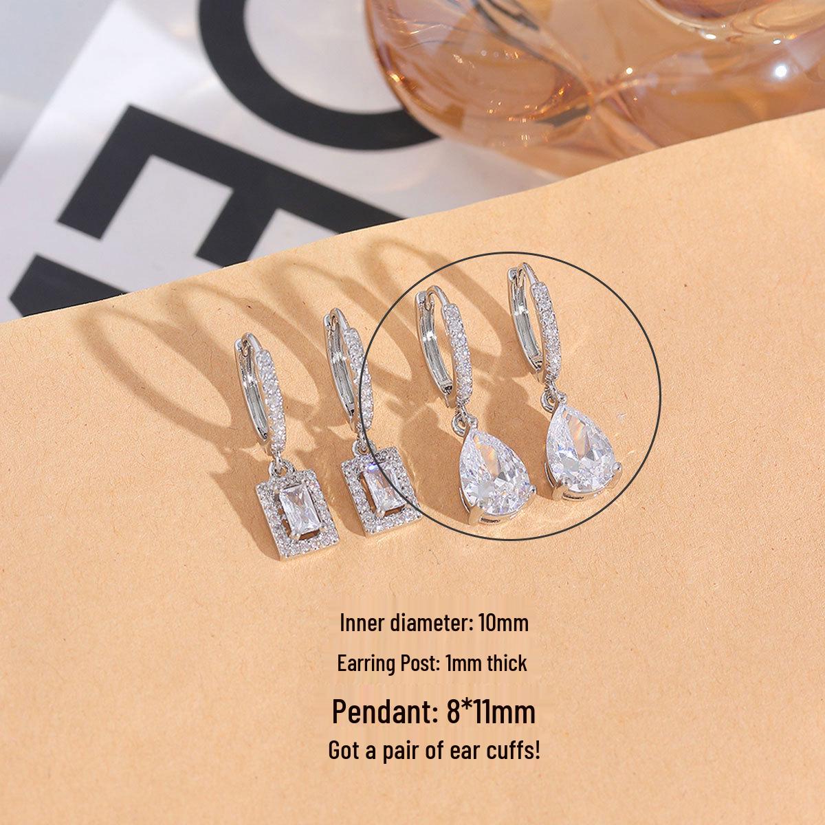 Copper-Plated Gold Zirconia Earrings: European-American Geometric Square Water Drop Ear Clips for a High-End Look Long-lasting Gold Plating