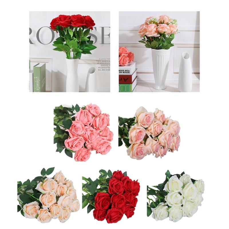 12Pcs Artificial Rose Flower Realistic Simulation Rose Bouquets for Home Garden Decoration, Wedding Flower Arrangements