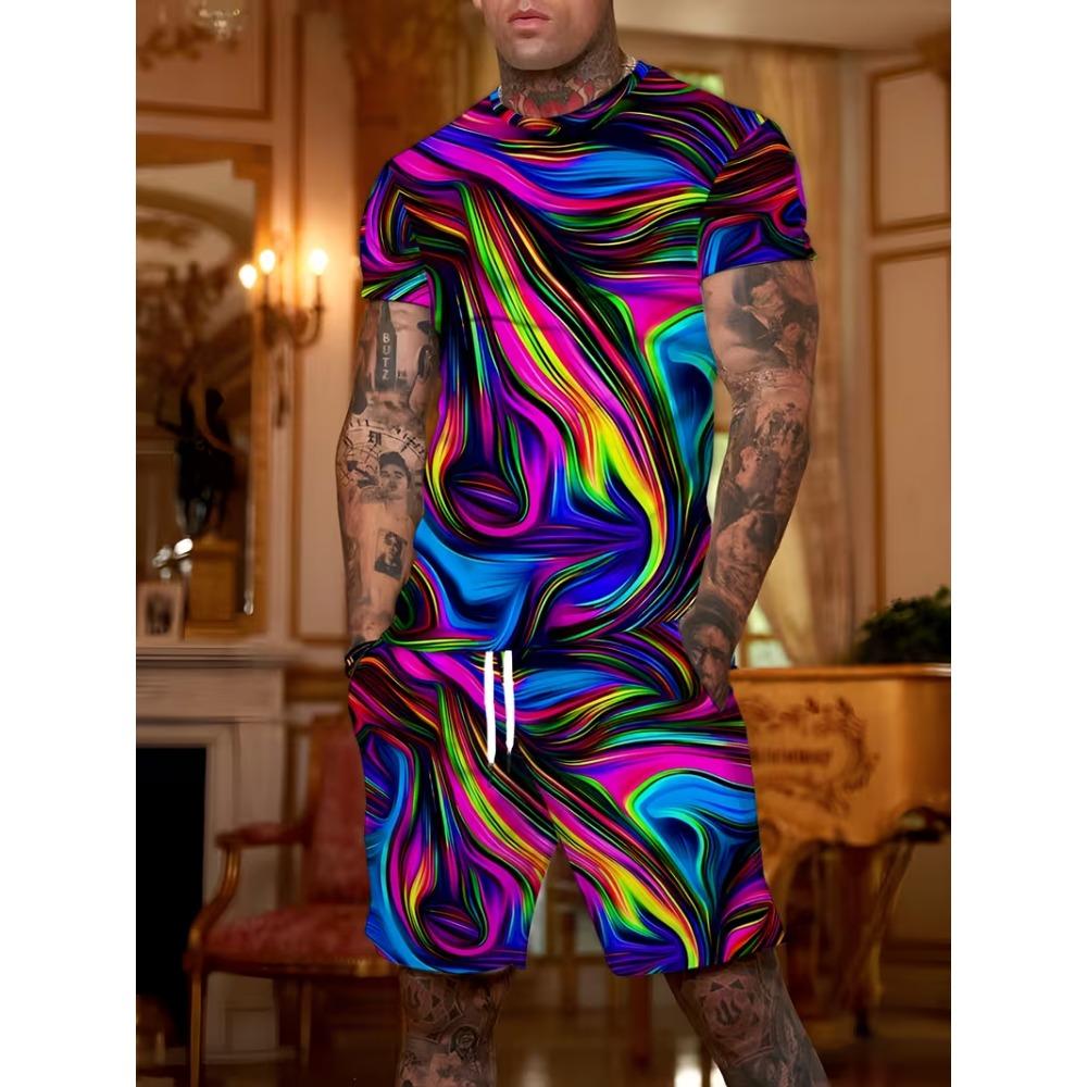 Bunte Graffiti 3D-Druck Trainingsanzüge Herren Damen Lässige Kurzarm-T-Shirt-Shorts-Sets 2 Teile Sportbekleidung Anzüge Herrenbekleidung