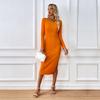 JKASHDK Damenmode Herbst Winter Einfarbiger Druck Langarm O-Ausschnitt Hohe Taille Sexy Cocktail- und Abendkleider