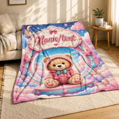 Pink Teddy Bear Name Coral Fleece Blanket