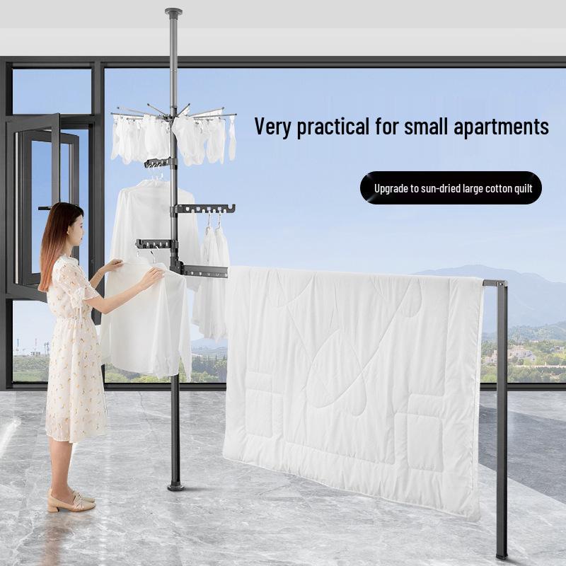 Thickened Foldable Floor-to-Ceiling Clothes Drying Rack for Small Apartments