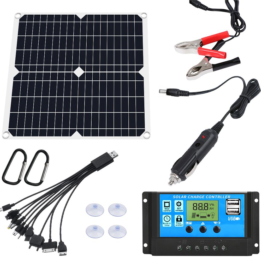 200W Flexible Solar Panel Kit 100A 12V Battery Powerful Charger Controller For Home Light Solar System Outdoor RV Caravan Boat