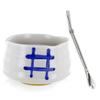 Japanese Chawan Ceremonial Bowl White + Stainless Steel Straw with Filter