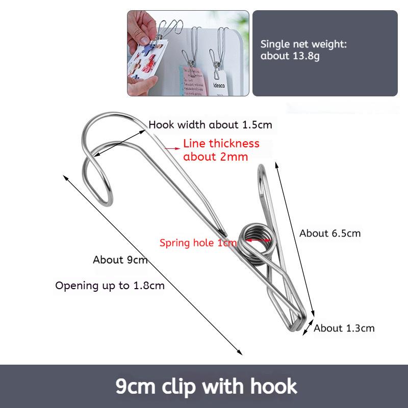 10pcs Stainless Steel Clothespins with Hooks Metal Spring Clips with Hooks Universal Hanging Clips for Offices Kitchens Bathroom