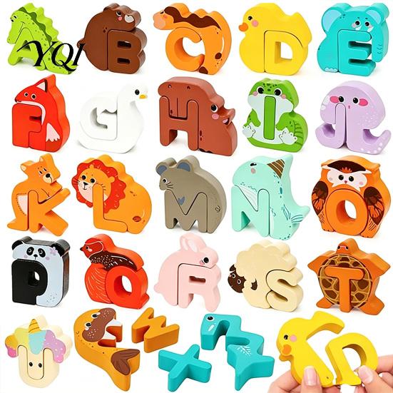 Fine Motor Skill Toy Animal Alphabet Puzzle Matching Game, Wooden Letter Block, Themed Blocks ABC Preschool Learning for Toddlers Boys Girls