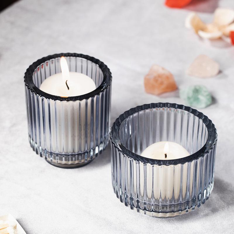 Custom Luxury Candle Holder Nordic Modern Decorative Candle Holder Candle Holders Weddings (Gray,fine lines D8.9*H10cm)