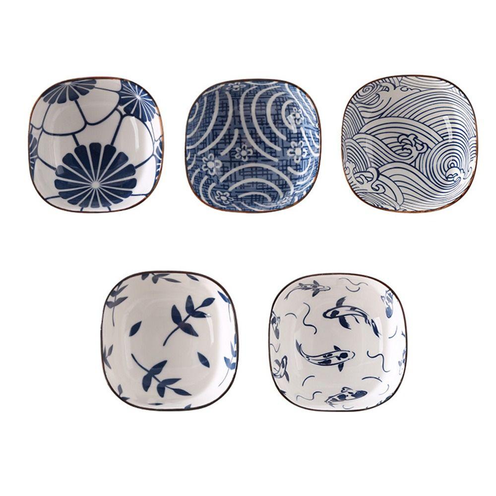 2/6Pcs Ceramic Dipping Bowls Japanese Style Flowers Small Serving Bowls Waves Dishwasher Safe Small Side Dishes Condiment