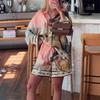 Women's Two Piece Matching Set Long Sleeve Landscape Print Shirt Elastic Waist Shorts
