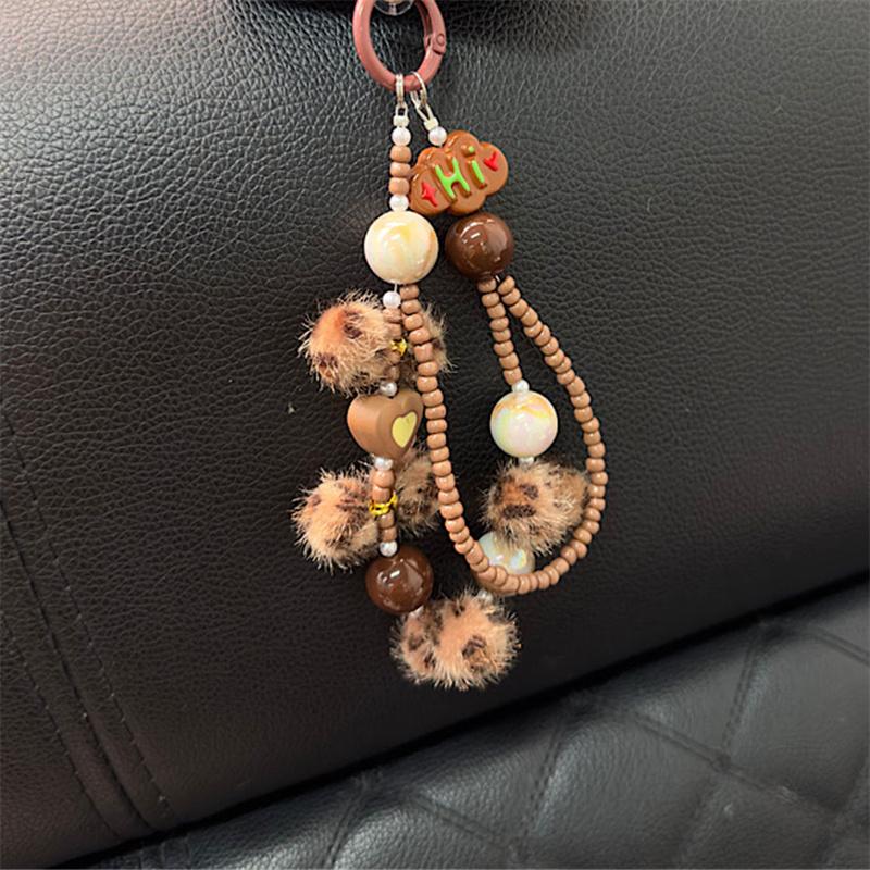 1pc Luxury Leopard Print Rhinestone Star Bracelet Pendant Simplicity Plush Short Phone Strap Style Phone Earphones Chain Pendant