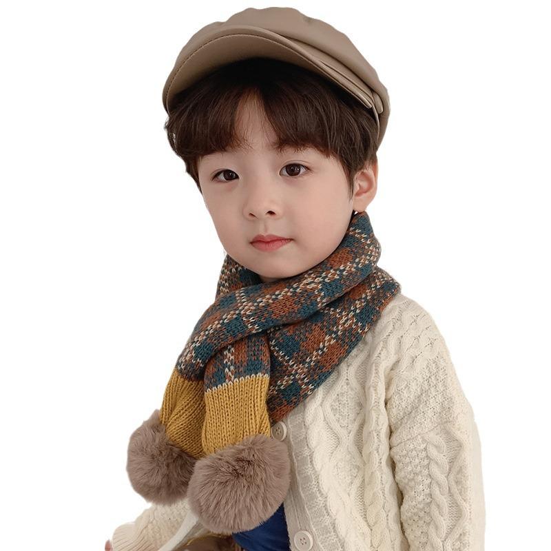 Gemütlicher karierter Strickschal für Kinder - Warm, winddicht und niedlicher Nackenschutz für Jungen und Mädchen