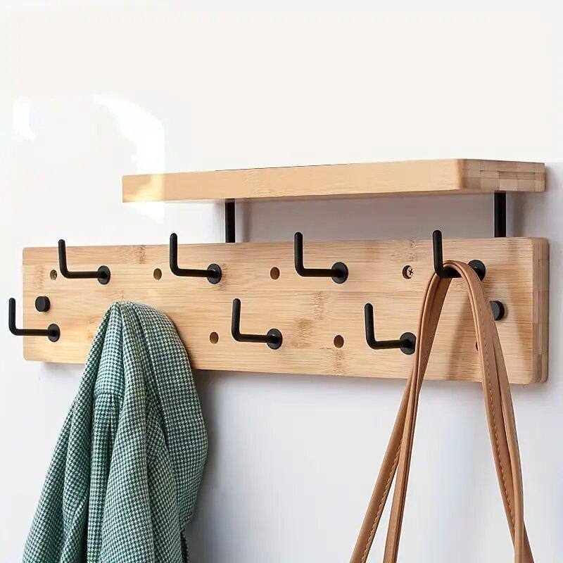 Contemporary Wooden Wall-Mounted Key Key Hook Hangers with 8 Hooks Coat Rack Entryway Organizer for Coats Hats Bags Rack