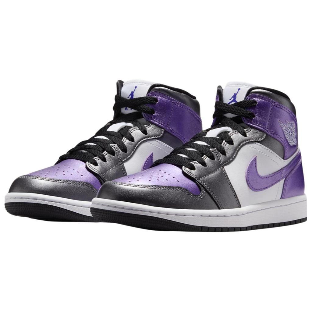 Jordan Air  1 Mid Comfortable Fashion Slip Resistant Durable Mid Top Retro Basketball Shoes Women Sneaker White Silver Purple HJ5911-105