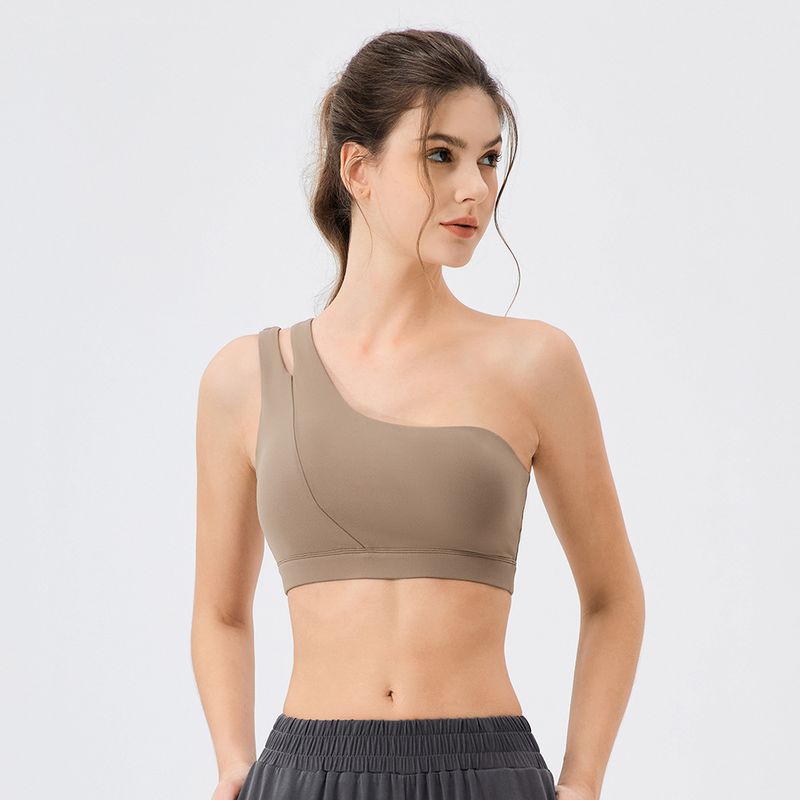Export One Shoulder Vest Yoga Bra Quick-Drying Shockproof Running Fitness Bra Nude Feel Elastic Sports Underwear Top Women