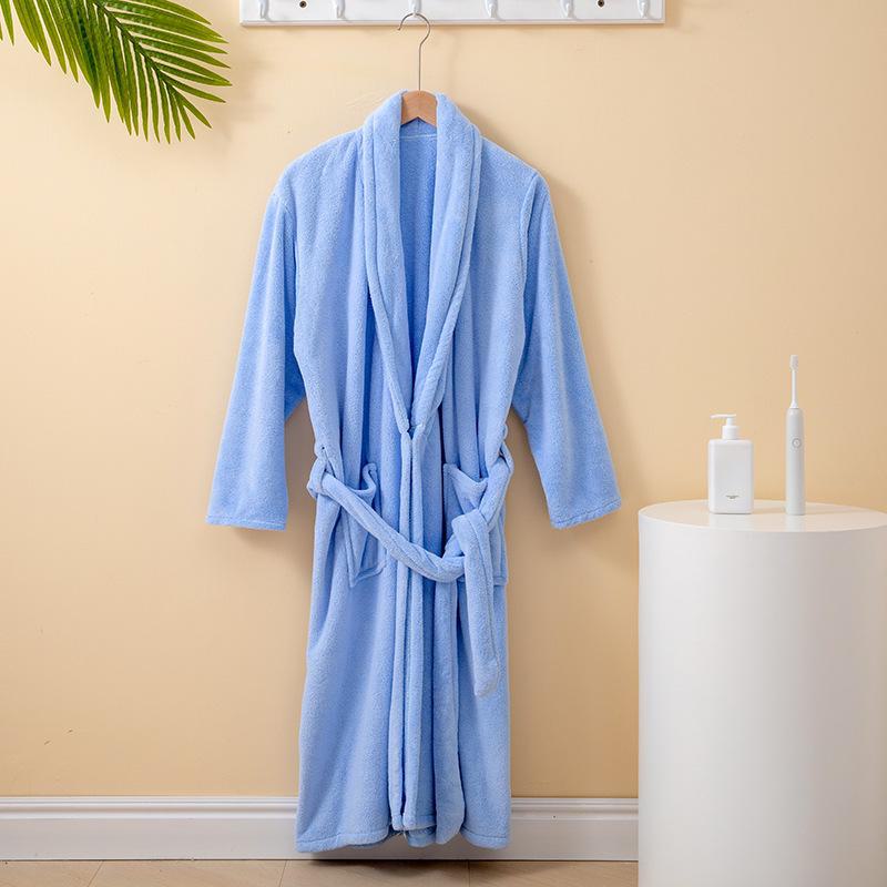 Unisex Coral Fleece Long Bathrobe: Soft, Thick, and Absorbent for Home, Salon, or Hotel Use
