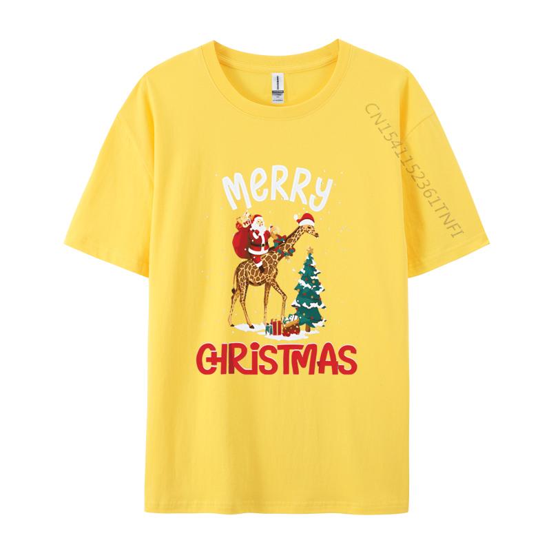 Merry Christmas Giraffe Riding Santa Tshirts Birthday Party Premium TShirt Fashionable Geek Tops Tees Cotton Top TShirts