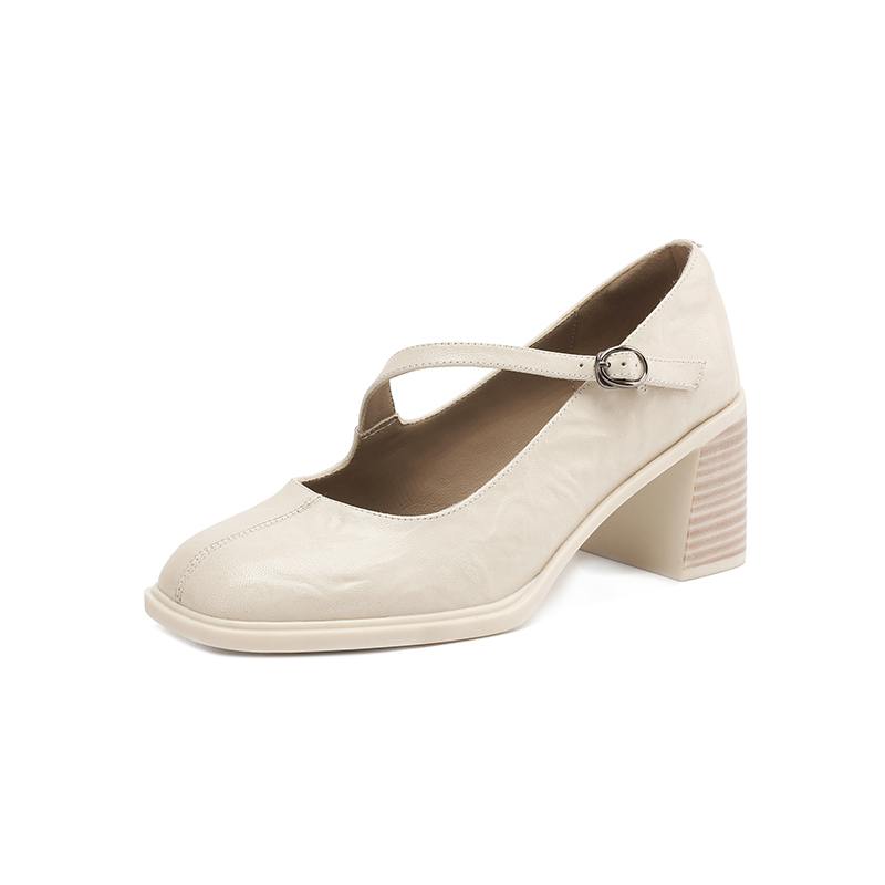 Krazing Pot Sheep Skin Spring Summer Size 41 Chunky Heels Women Square Toe Mary Janes