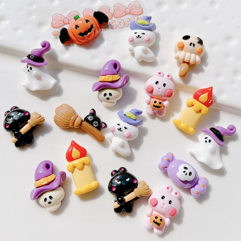 10Pcs New Mini Cute  Cartoon Halloween Collection Flat Back Resin Cabochons Scrapbooking Jewelry Craft Decoration Accessories