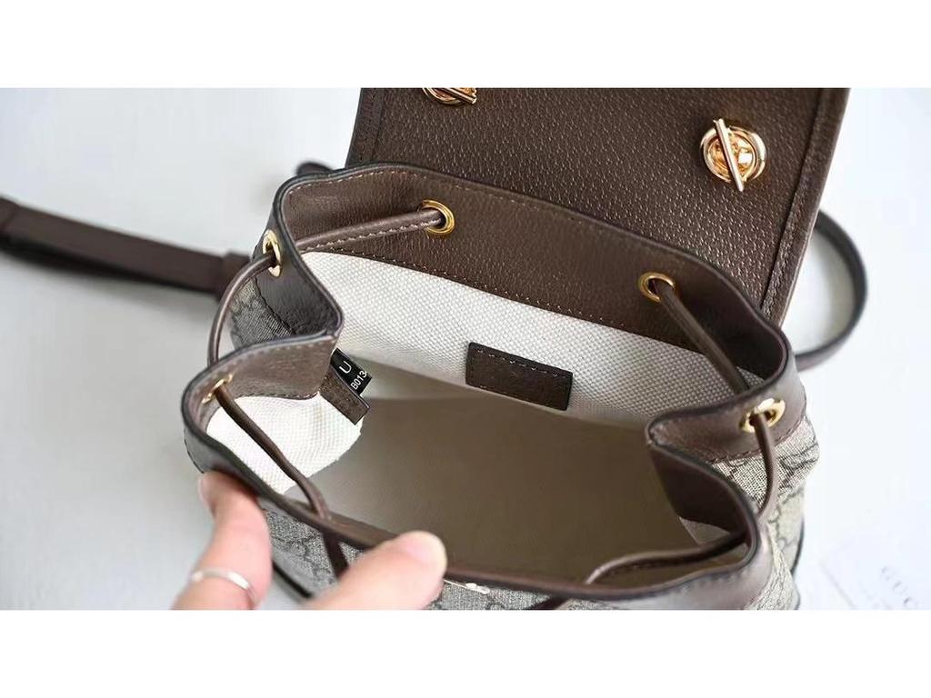 Ophidia Women's Genuine Leather Monogram Flap Drawstring Backpack Small Bookbag with Logo