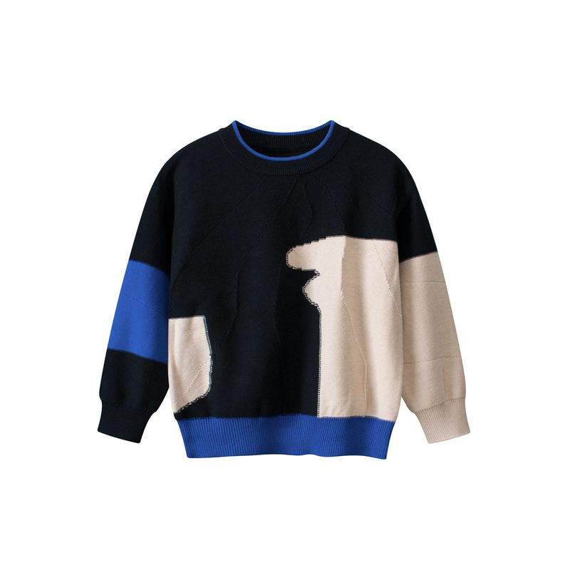 27Kids Children s Clothing Autumn and Winter Children s Color-Blocked Sweater Boys  Pure Cotton Fine Yarn Clothes Baby Pullover Knitwear My3455 Color Matching 90