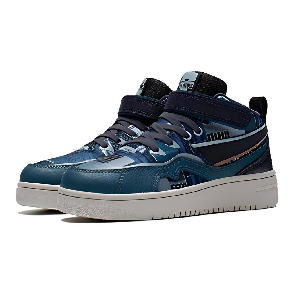 Li Ning Youth Non-Slip Wear-Resistant Mid-Top Skate Shoes Kids Skate Shoes Blue YKCS154-1