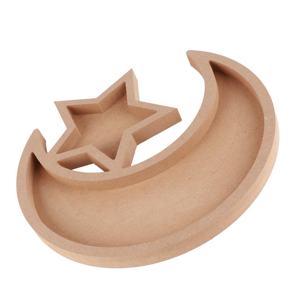 Eid Wooden Dessert Tray Cute Shape Multifunctional Ramadan Wood Moon Tray for Home Ramadan Party