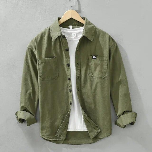 Japanese Style Cargo Shirt Men Spring and Summer Long Sleeve Casual Shirts Cotton Pockets Soft and Comfortable Loose Top Youth Popular Men Clothing