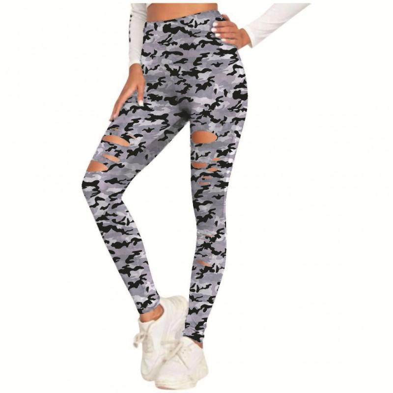 Womens Camo Print Ripped Butt Lifting Yoga Pants Stretch Gym Leggings
