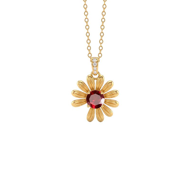 S925 Sterling Silver Necklace Women's Natural Garnet Crystal Stone Olivine Topaz Pastoral Small Daisy Collarbone Chain