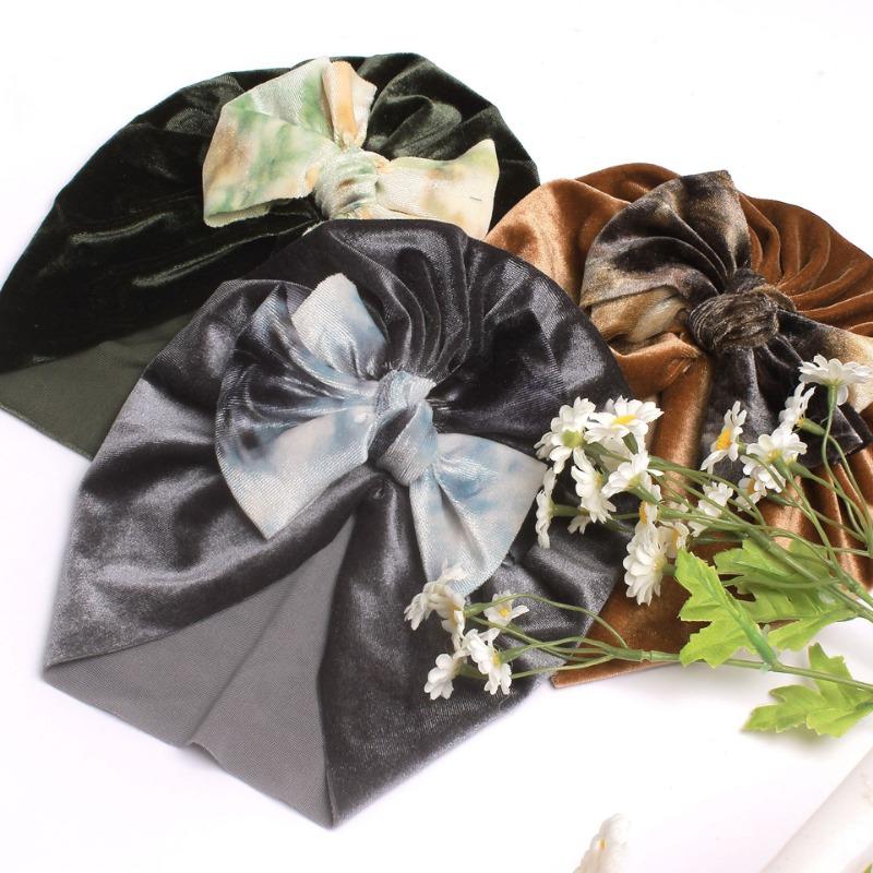New Golden Velvet Children's Bow Hat, Baby Winter Warm Hat, Baby Hat
