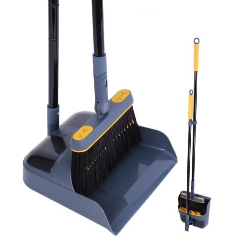 JEHONN Broom and Dustpan Set, 108cm-138cm Long Handle, Lightweight, 180-Degree Rotating, Freestanding Cleaning Tool, Windproof Dustpan, Ideal for Indo