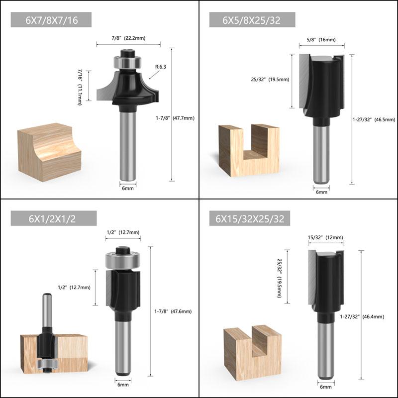 12pcs 6mm Shank Router Bit Set Trimming Straight Milling Cutter Wood Bits