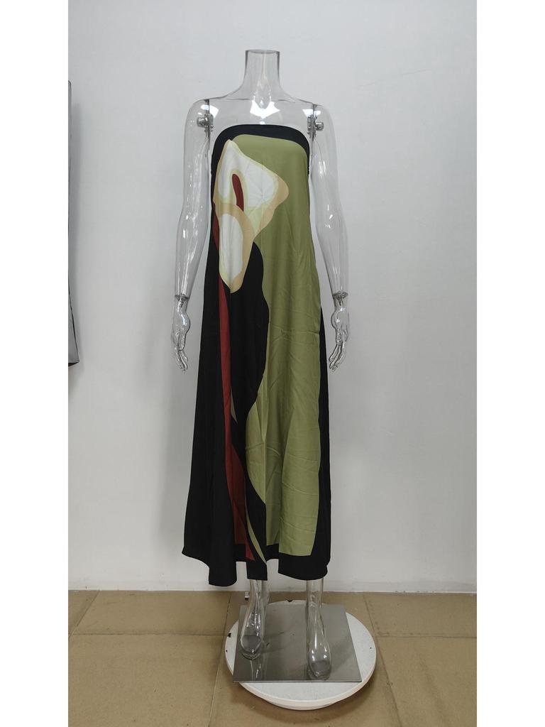 Spring Women's Sleeveless Off-Shoulder Backless Printed Dress