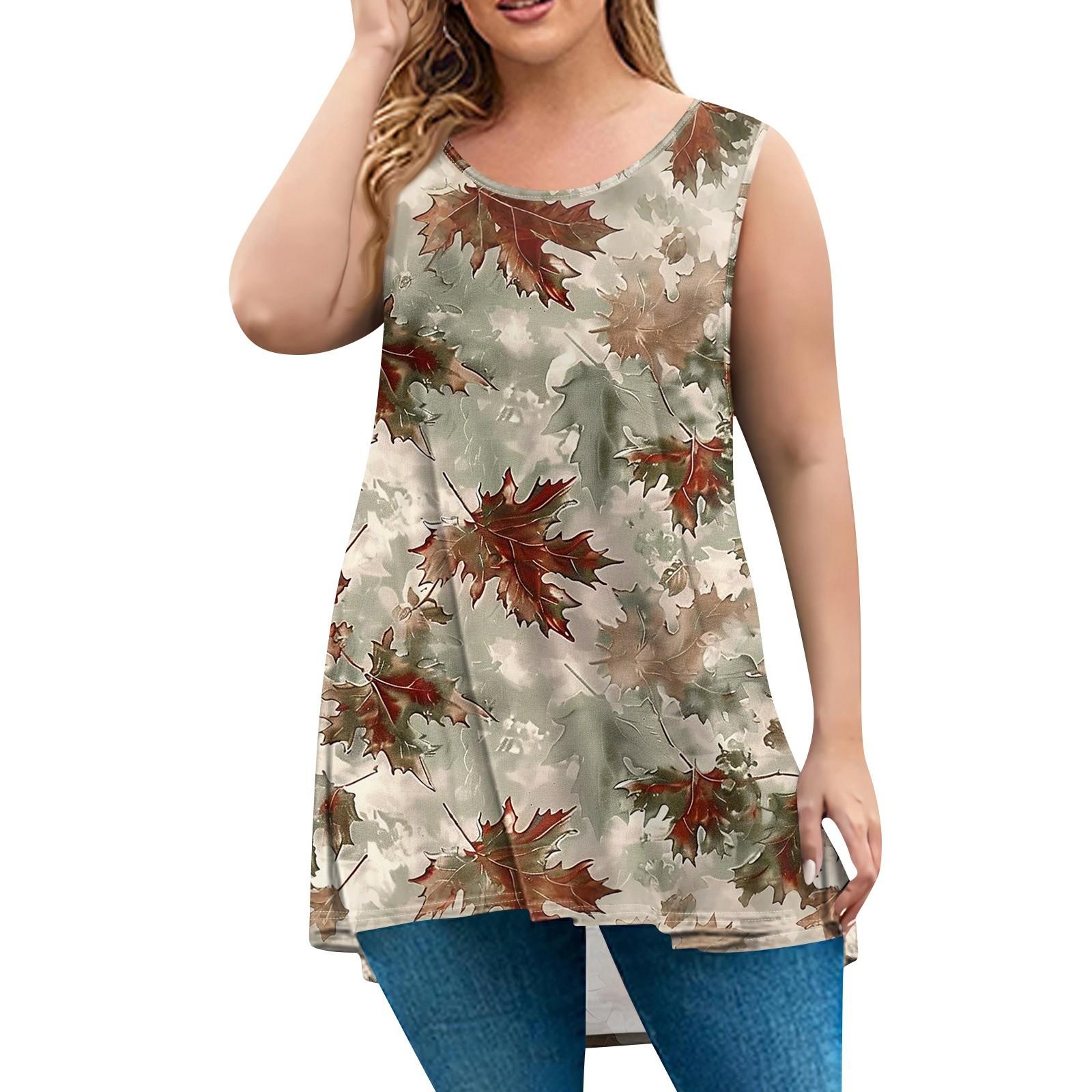 

Женская мода большого размера с круглым вырезом без рукавов повседневный свободный пуловер с принтом XXXXL