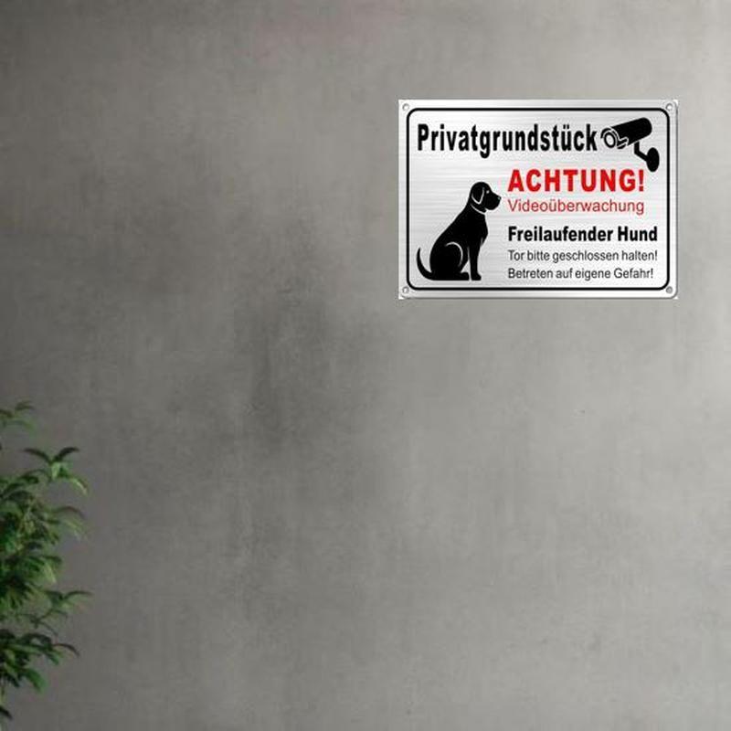 Freilaufender Dog Sign Video Surveillance Private Land D Flat Tin Sign xcm Unframed Warning Guard Dog 20x30cm（7.8x11.8inch）