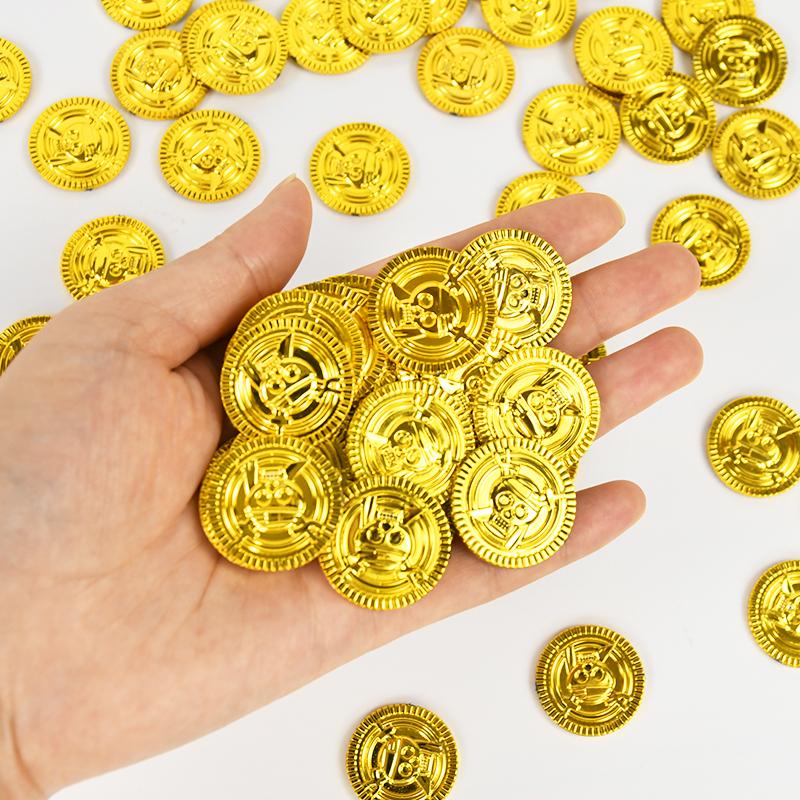 50/100Pcs Pirate Gold Coins Kids Pirate Birthday Party Decoration Favors Gift Halloween Cosplay Props Supply Fake Coin Treasure