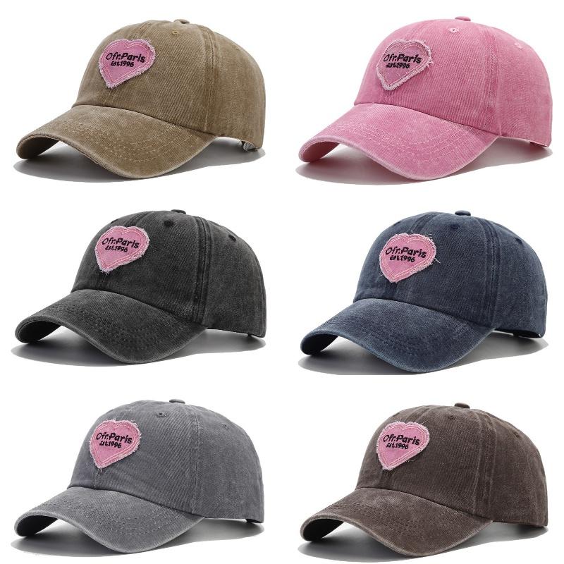 Versatile Cotton Baseball Cap With Embroidered Pink Heart And Round Crown