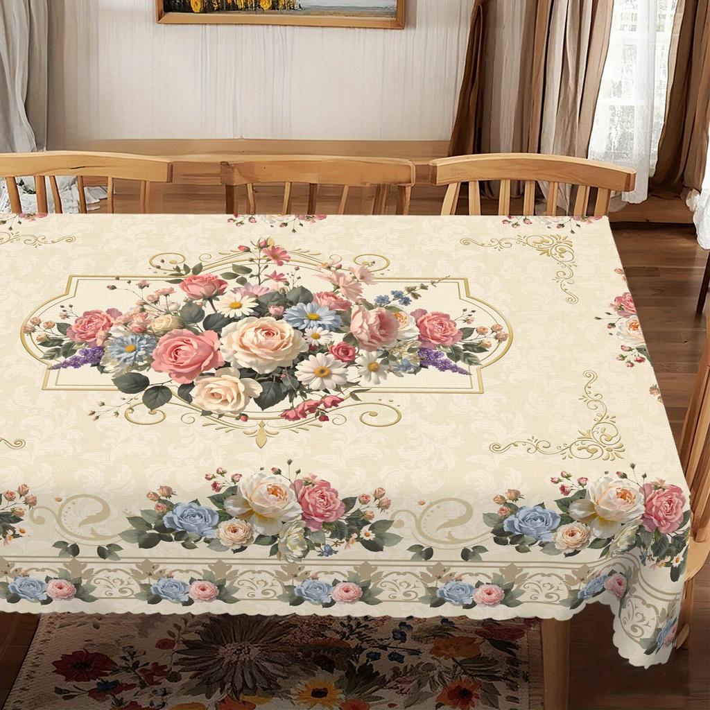 Summer Pink Rose Floral Tablecloth for Table Decor Reusable Kitchen Dining Table Cloth for Indoor Outdoor Wedding Party Decor