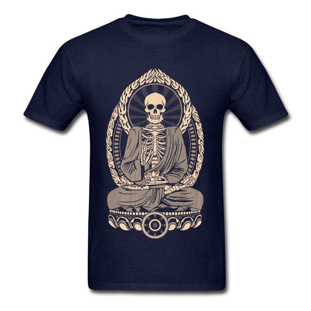 Starving Buddha Skeleton T-shirt Print Men T Shirt Aged Skull Tshirt Unique Design Adult Clothing Black Tops Cotton Tees