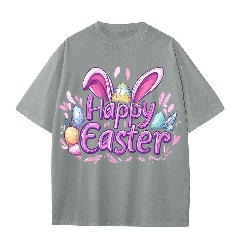 Boys And Girls Casual Loose Easter Print T-Shirt Round Neck Pullover Short Sleeve Top