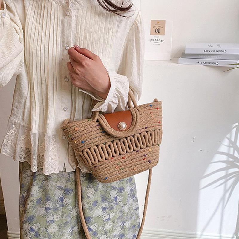 Handmade Seaside Woven Handbag Bag Popular Straw Woven Bag Niche Portable Vegetable Basket Beach Tote Bag