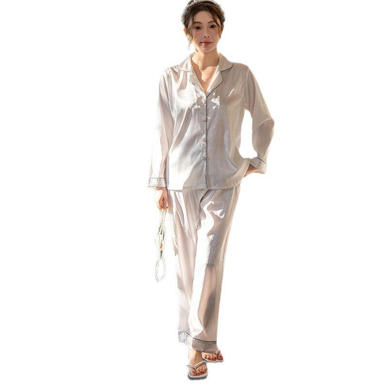 Loose solid color pajamas, new long-sleeved trousers, thin set, advanced sense, exquisite and comfortable breathable women's loungewear