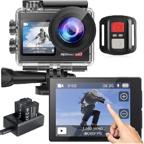 

Action Camera 4K60FPS 20MP with Touch Screen EIS Remote Control 131 FT Underwater Camera 5X Zoom Support Video&Photo Editing External Microphone Vlog without Memory Card чорний