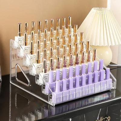 Suporte de Exibição Transparente de Acrílico para Esmaltes de Unha Camadas Múltiplas Caixa de Armazenamento de Batom Mesa de Exibição para Salão de Unhas Cosméticos