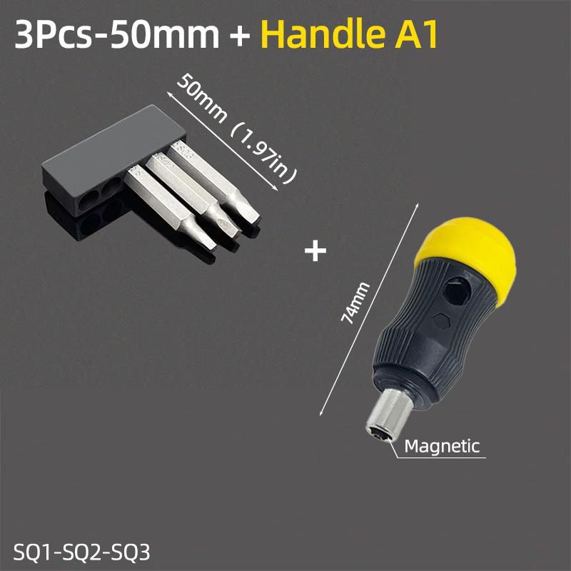 50mm Square Head Screwdriver Bits Set SQ1/SQ2/SQ3 Magnetic Four Corners Screw Driver 6.35mm Hex Shank Ratchet Wrench Hand Tools