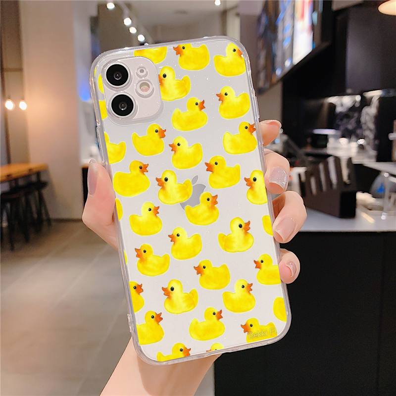 Kwaii yellow duck Phone Case For iphone 13 X XS MAX 6 6s 7 7plus 8 8Plus 5 5S SE 2020 XR 11 12pro max Clear funda Cover
